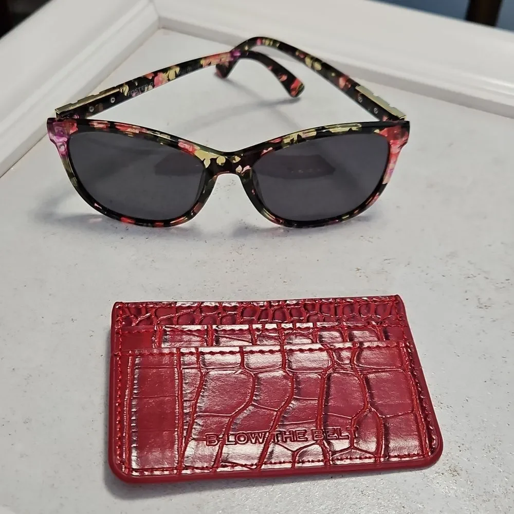 NWOT B-Low The Belt Red   Card Holder & Foster Grant Sunglasses